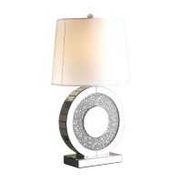 Table Lamp With Round Shaped Mirrored Base, Silver