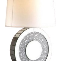 Table Lamp With Round Shaped Mirrored Base, Silver