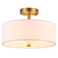 Ludil 3Light Semi Flush Mount Ceiling Light Fixture 13 Gold Drum Light Fixture Modern Close To Ceiling Light With White Fab