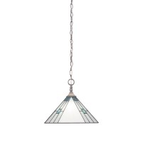 Chain Hung Pendant With Square Fitter Shown In Brushed Nickel Finish With 14