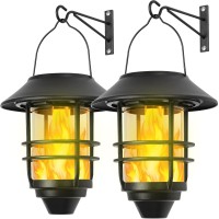 Solar Hanging Lantern Outdoor, Flickering Flames Solar Outdoor Lights,Solar Lights Outdoor Waterproof For Wall Fence Patio Porch Yard,2 Pack