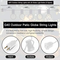 Sunsgne 50Ft Outdoor String Lights G40 Globe String Lights With 25 Clear Edison Bulbs(5 Spare), White String Lights Outdoor Patio Lights For Indoor Outdoor Commercial Decor (White Wire)