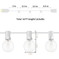 G40 Outdoor String Lights 50 Feet G40 Globe Patio Lights With 20 Edison Glass Bulbs(5 Spare), Waterproof Connectable Hanging Light For Party Decor Balcony Deck Backyard Porch, E12 Socket Base, White