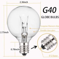 G40 Outdoor String Lights 50 Feet G40 Globe Patio Lights With 20 Edison Glass Bulbs(5 Spare), Waterproof Connectable Hanging Light For Party Decor Balcony Deck Backyard Porch, E12 Socket Base, White