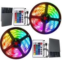 Dervacle Battery Powered Led Strip Lights 5050 6M20Ft Flexible Color Changing Rgb Led Light Strip 180 Leds 5V Batterypowere