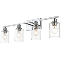 Vinluz Vanity Light Fixtures 4Light Indoor Modern Chrome Finish Bathroom Lighting Over Mirror With Clear Glass Shade Metal Base