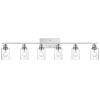 Vinluz 6 Lights Bathroom Vanity Light In Chrome Finish With Clear Cylinder Glass Shade Industrial Wall Light Fixtures Over Mirro