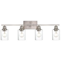 Vinluz Industrial Brushed Nickel Wall Sconce With Clear Glass Shade And Metal Base 4 Light Bathroom Vanity Lighting Fixture Over