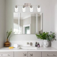 Vinluz Industrial Brushed Nickel Wall Sconce With Clear Glass Shade And Metal Base 4 Light Bathroom Vanity Lighting Fixture Over