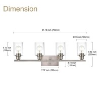 Vinluz Industrial Brushed Nickel Wall Sconce With Clear Glass Shade And Metal Base 4 Light Bathroom Vanity Lighting Fixture Over