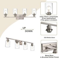 Vinluz Industrial Brushed Nickel Wall Sconce With Clear Glass Shade And Metal Base 4 Light Bathroom Vanity Lighting Fixture Over