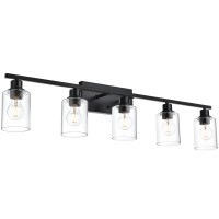 Vinluz Bathroom Lighting Fixtures Over Mirror Matte Black 5Lights Farmhouse Vanity Lights Wall Mount Light Fixture For Porch Wo