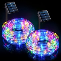 Potive 33 Ft 100 Led Solar Camping Lights 2 Pack Trampoline Lights Solar Powered 8 Modes Solar Lights For Camping Tent Slid La