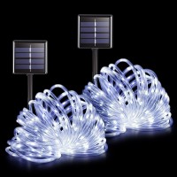 Potive 2 Pack White Solar Rope Lights Total 66 Ft 200 Led Rope Lights For Outside Solar Powered 8 Modes Solar Rope Lights Outd