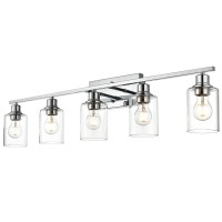 Vinluz 5 Light Bathroom Lighting Fixture In Chrome Finish Contemporary Indoor Wall Lights With Clear Cylinder Glass Shade Classi