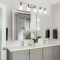 Vinluz 5 Light Bathroom Lighting Fixture In Chrome Finish Contemporary Indoor Wall Lights With Clear Cylinder Glass Shade Classi