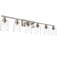 Vinluz 6 Light Bathroom Lighting Fixture In Brushed Nickel Finish Classic Metal Wall Mounted Lamp Over Mirror With Clear Glass S