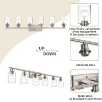 Vinluz 6 Light Bathroom Lighting Fixture In Brushed Nickel Finish Classic Metal Wall Mounted Lamp Over Mirror With Clear Glass S