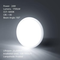 Alluky Ceiling Lights For Livingroom Bedroom Kitchen Hallway, 24W 5000K Led Ceiling Lighting, 1700 Lumens Daylight White Round Indoor Lamps.