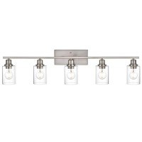 Vinluz 5Light Bathroom Vanity Light Fixtures In Brushed Nickel Finish Indoor Wall Sconce Lighting Over Mirror With Clear Glass