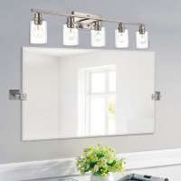 Vinluz 5Light Bathroom Vanity Light Fixtures In Brushed Nickel Finish Indoor Wall Sconce Lighting Over Mirror With Clear Glass