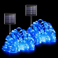 Potive 200 Led Outdoor Waterproof Solar Pool Lights 66Ft Solar Rope Lights Blue With 8 Modes Blue Rope Lights For Outside For