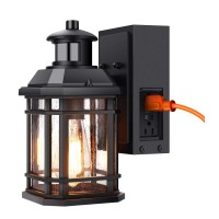 Vdkk Porch Lights With Gfci Outlet, 3 Lighting Modes Motion Sensor Wall Light For House, Waterproof Aluminum Anti-Rust Dusk To Dawn Outside Exterior Light Fixture For Garge Doorway (Not Included Bulb)