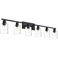 Vinluz Bathroom Vanity Light Fixtures 6 Light Matte Black Modern Metal Base Wall Sconce Lighting With Clear Glass Shade Wall Mou