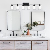 Vinluz Bathroom Vanity Light Fixtures 6 Light Matte Black Modern Metal Base Wall Sconce Lighting With Clear Glass Shade Wall Mou