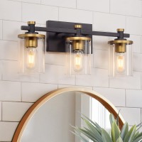 Diniluse 3 Light Bathroom Light Fixtures Black Gold Bathroom Vanity Light With Clear Glass Shade Vintage Gold Bathroom Lights