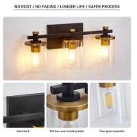 Diniluse 3 Light Bathroom Light Fixtures Black Gold Bathroom Vanity Light With Clear Glass Shade Vintage Gold Bathroom Lights