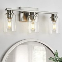 Atocif 3 Light Bathroom Vanity Light, Brushed Nickel Bathroom Light Fixture With Clear Glass Shade, Bathroom Wall Sconces Over Mirror For Stair, Living Room, Bedroom, Bathroom