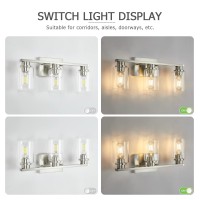 Atocif 3 Light Bathroom Vanity Light, Brushed Nickel Bathroom Light Fixture With Clear Glass Shade, Bathroom Wall Sconces Over Mirror For Stair, Living Room, Bedroom, Bathroom