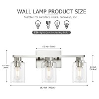 Atocif 3 Light Bathroom Vanity Light, Brushed Nickel Bathroom Light Fixture With Clear Glass Shade, Bathroom Wall Sconces Over Mirror For Stair, Living Room, Bedroom, Bathroom