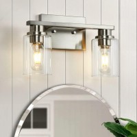 Atocif 2 Light Bathroom Vanity Light, Brushed Nickel Bathroom Light Fixture With Clear Glass Shade, Bathroom Wall Sconces Over Mirror For Stair, Living Room, Bedroom, Bathroom