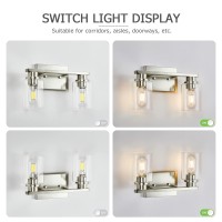 Atocif 2 Light Bathroom Vanity Light, Brushed Nickel Bathroom Light Fixture With Clear Glass Shade, Bathroom Wall Sconces Over Mirror For Stair, Living Room, Bedroom, Bathroom