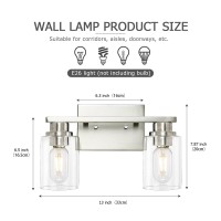 Atocif 2 Light Bathroom Vanity Light, Brushed Nickel Bathroom Light Fixture With Clear Glass Shade, Bathroom Wall Sconces Over Mirror For Stair, Living Room, Bedroom, Bathroom