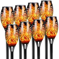 Otdair Solar Torch Lights With Flickering Flame, 12Led Tiki Torch Solar Lights Outdoor, Ip65 Waterproof Mini Solar Torch Light Auto On/Off For Garden, Patio, Yard, Pathway, 8 Packs