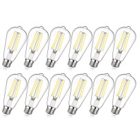 Maxvolador Dimmable Vintage Led Edison Bulb 60W Equivalent, 6W 850Lumens Edison Light Bulbs 4000K Neutral White, St58 Antique Led Filament Bulb Cri 85+, E26 Medium Base, Clear Glass, Pack Of 12