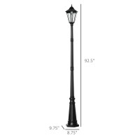 Outsunny 8' Solar Lamp Post Light, Waterproof Aluminum, Motion Activated Sensor Pir, Automatic Outdoor Vintage Street Lamp For Garden, Lawn, Pathway, Driveway, Black