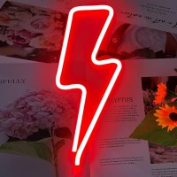 Neon Signs Lightning Bolt Neon Light Sign For Wall Decor, Battery Or Usb Powered Led Lightning Light Neon Sign For Bedroom, Kids Room, Birthday, Party, Wedding, Home Decorations, Kids Gift Red