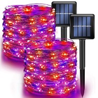 Dazzle Bright 2 Pack Purple And Orange Fairy String Lights Total 80Ft 240Led Solar Powered Fairy Lights With 8 Modes Waterproo