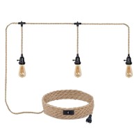 Alaislyc 3 Light Plug In Pendant Lights Cord Hanging Lamp Kit With Switch 22 Ft Long Hemp Rope Farmhouse Pndant Light Cord Light