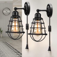 Lyoowng Plug In Wall Sconces 2Pack Industrial Wall Lamp With Plug In Cord Farmhouse Wall Sconces Wire Cage Wall Sconce Vinta