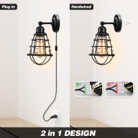 Lyoowng Plug In Wall Sconces 2Pack Industrial Wall Lamp With Plug In Cord Farmhouse Wall Sconces Wire Cage Wall Sconce Vinta