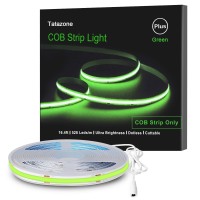 Tatazone 528 Leds/M Green Ultra Bright Cob Led Strip Lights, 16.4Ft Dc24V Cob Led Light Strip, Cuttable Strong Adhesive Cob Tape Lights For Ceiling, Kitchen, Bedroom, Cabinet, Stairs