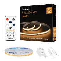 Tatazone 2000K Yellow Cob Led Strip Lights With Rf Remote, 16.4Ft Dimmable Bright Dotless Amber Led Light Strip, Adhesive Indoor Yellow Led Lights For Window, Living Room,Shelf