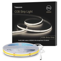 Tatazone 528 Leds/M Super Bright White Cob Led Strip Lights 4000K, 16.4Ft Cri90+ Dc24V Cob Led Light Strip, Cuttable Neutral White Cob Tape Lights For Ceiling, Kitchen, Bedroom, Under Cabinet