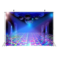 Beleco Disco Party Backdrop 7X5Ft Fabric Vintage 70S 80S 90S Disco Ball Stage Backdrop Night Club Neon Music Birthday Backdrop D