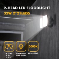 Lutec 2 Packs Led 3500 Lumen 32W 5000K Integrated Dualhead Floodlight Outdoor Dusk To Dawn Waterproof Exterior Security Wall Li